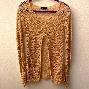 Long sleeve crochet tan shirt. Size small. Brand is 5.7.9.